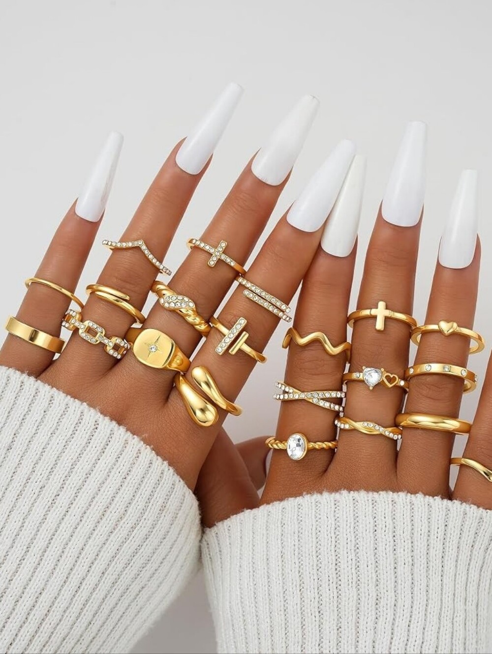 Gold Stackable Rings Set Gold Plated - Picture 3 of 9